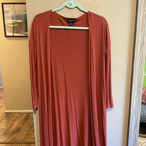 Burnt red long open faced cardigan